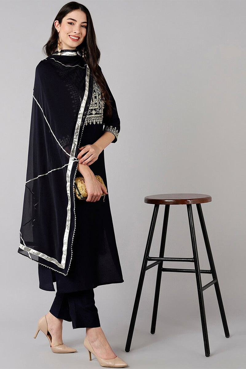 Women's Polyester Printed Kurta Pants Dupatta Set