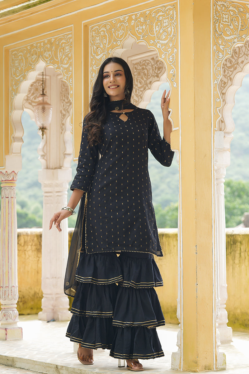 Women's Poly Chanderi Printed Kurta Pants Dupatta Set