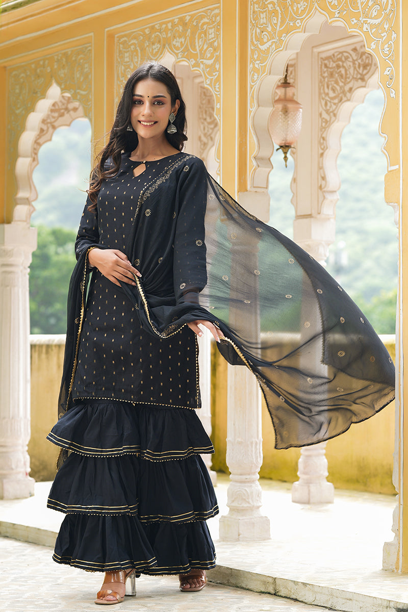 Women's Poly Chanderi Printed Kurta Pants Dupatta Set