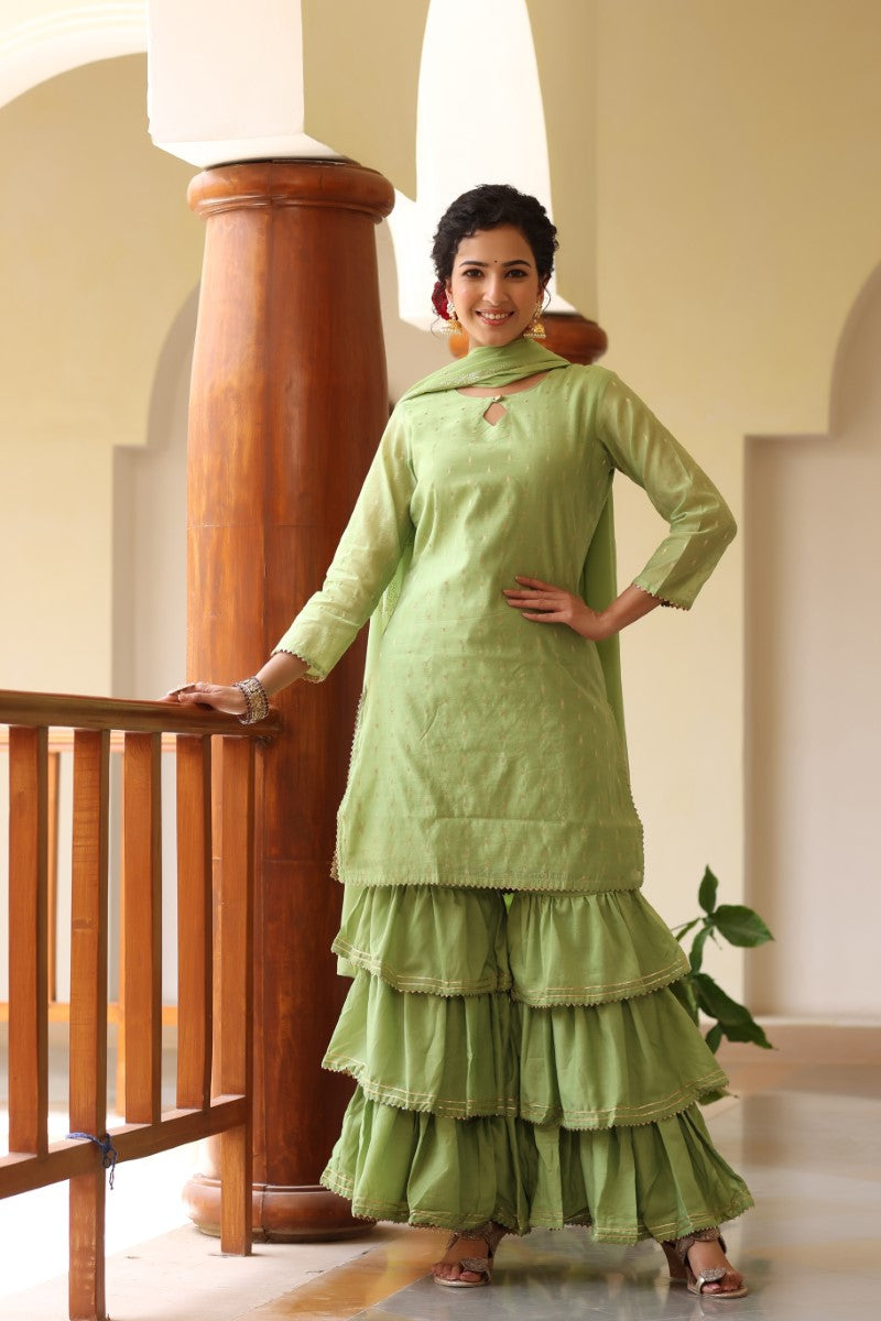 Women's Poly Chanderi Printed Kurta Pants Dupatta Set