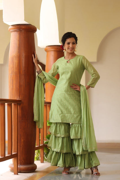 Women's Poly Chanderi Printed Kurta Pants Dupatta Set