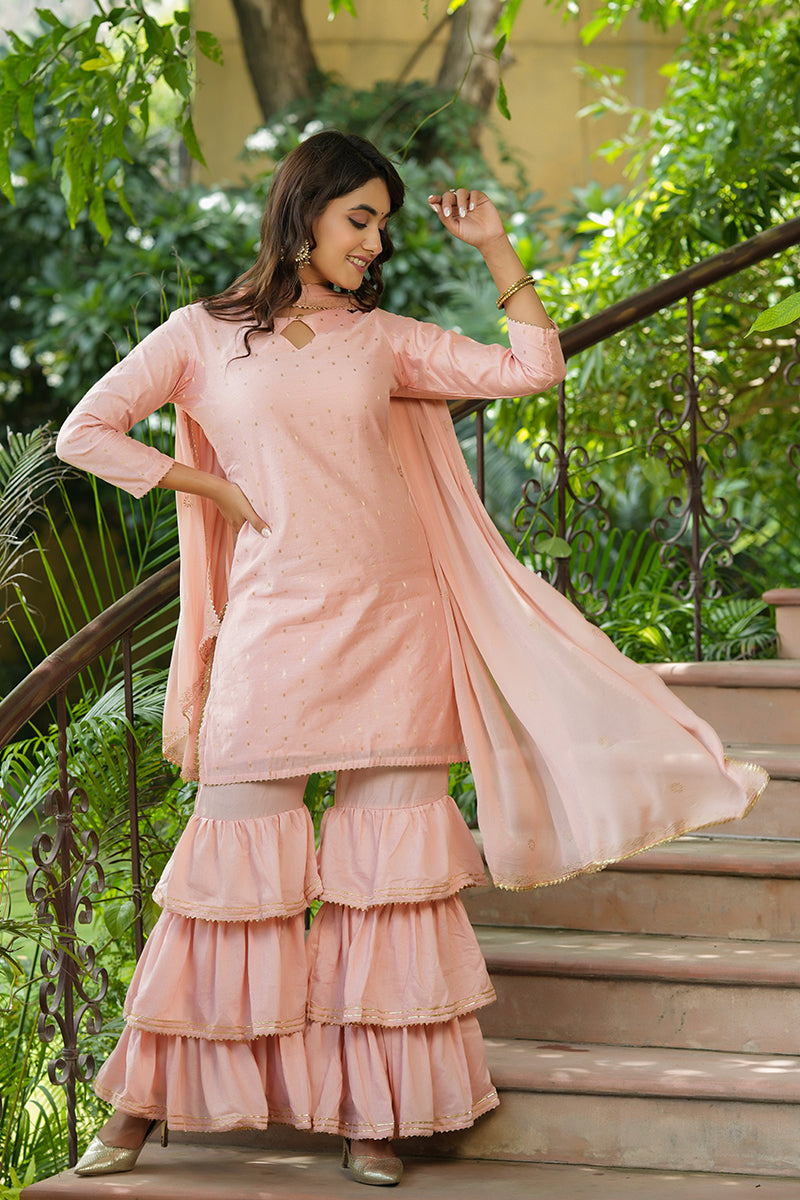 Women's Poly Chanderi Printed Kurta Pants Dupatta Set