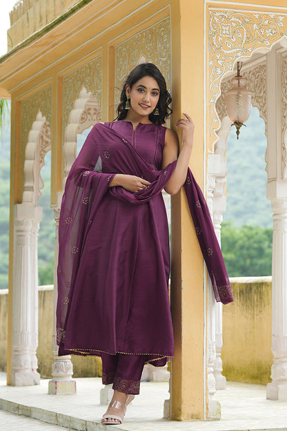 Women's Poly Silk Woven Design Kurta Pants With Dupatta Set