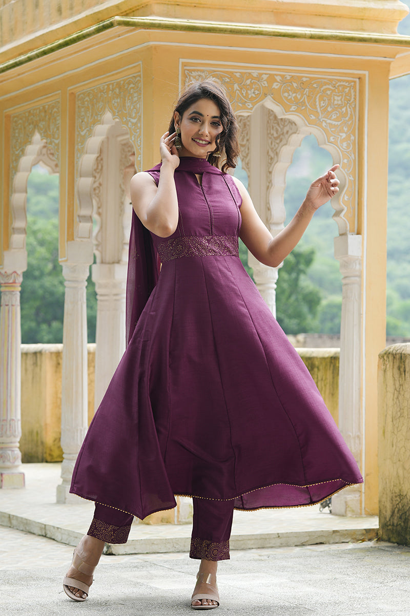 Women's Poly Silk Woven Design Kurta Pants With Dupatta Set