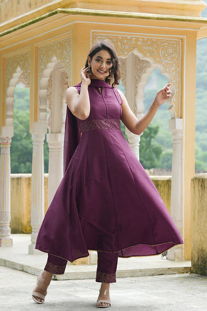 Women's Poly Silk Woven Design Kurta Pants With Dupatta Set