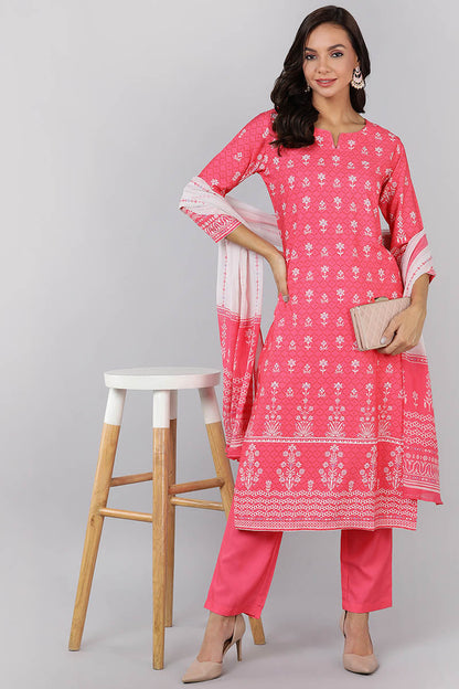 Women's Poly Crepe Printed Kurta Pants Dupatta Set