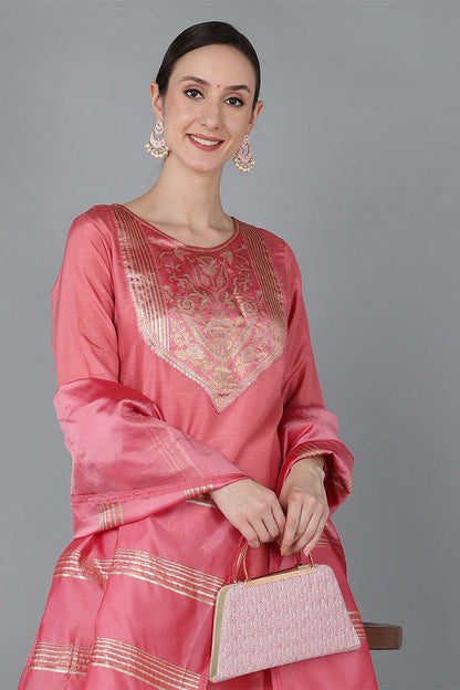 Women's Poly Silk Yoke Design Kurta Pants With Dupatta