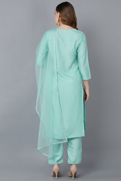 Women's Poly Silk Solid Kurta Pants Dupatta Set