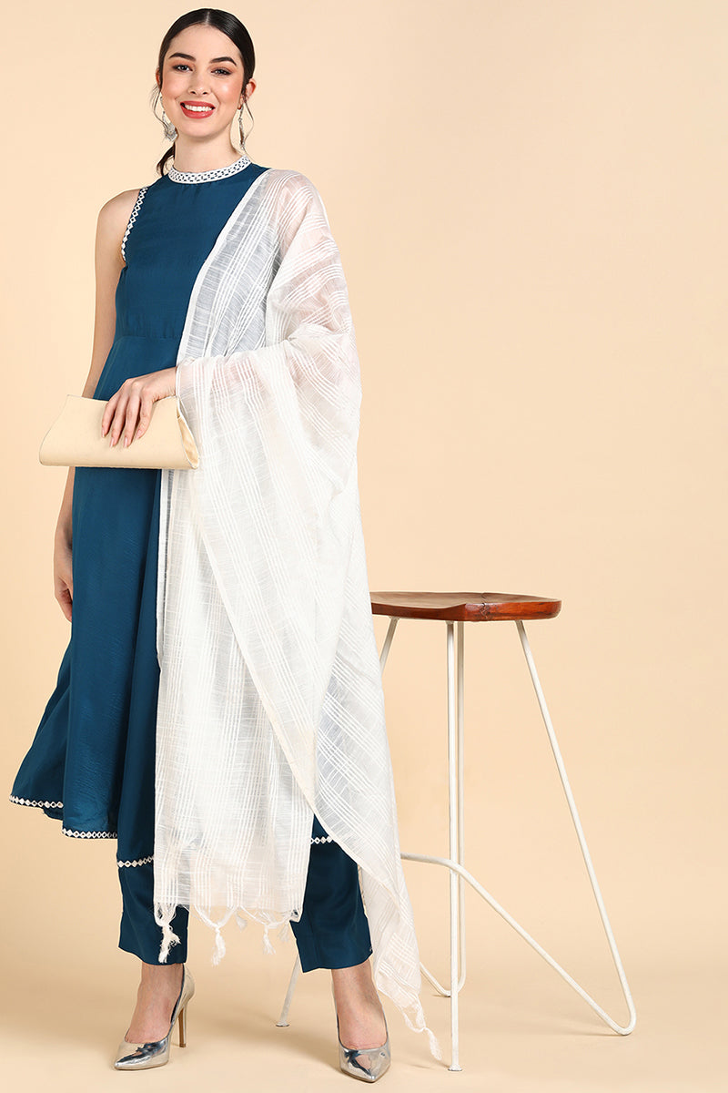 Women's Poly Silk Solid Kurta Pants With Dupatta Set