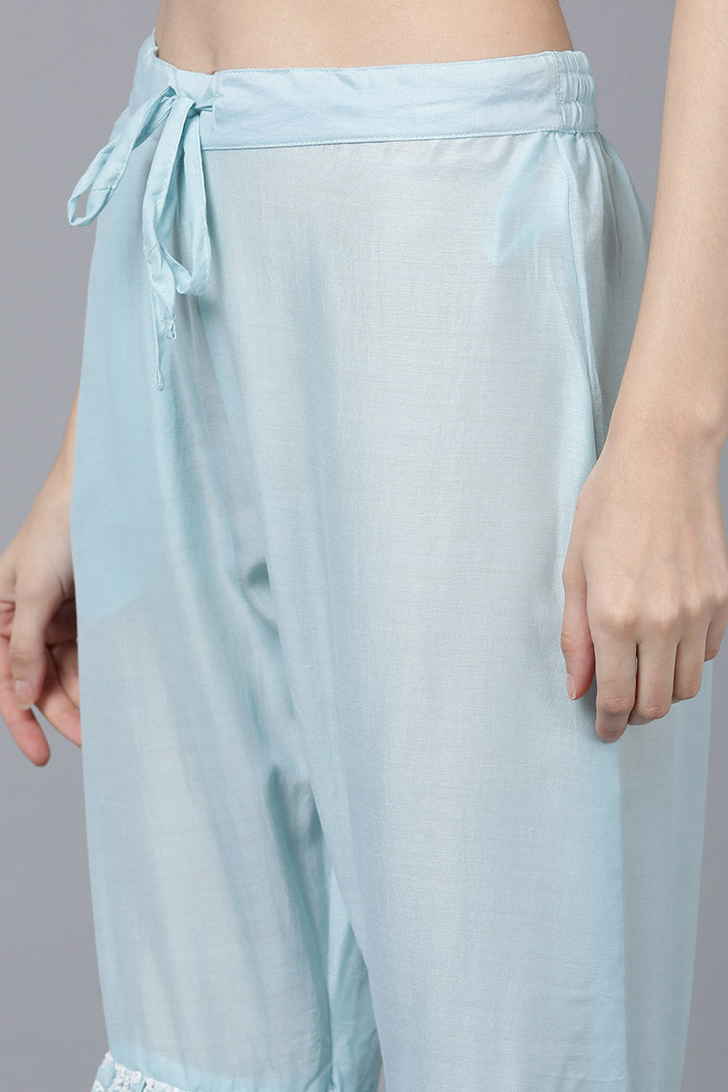 Women's Poly Silk Embroidered Kurta Sharara With Dupatta