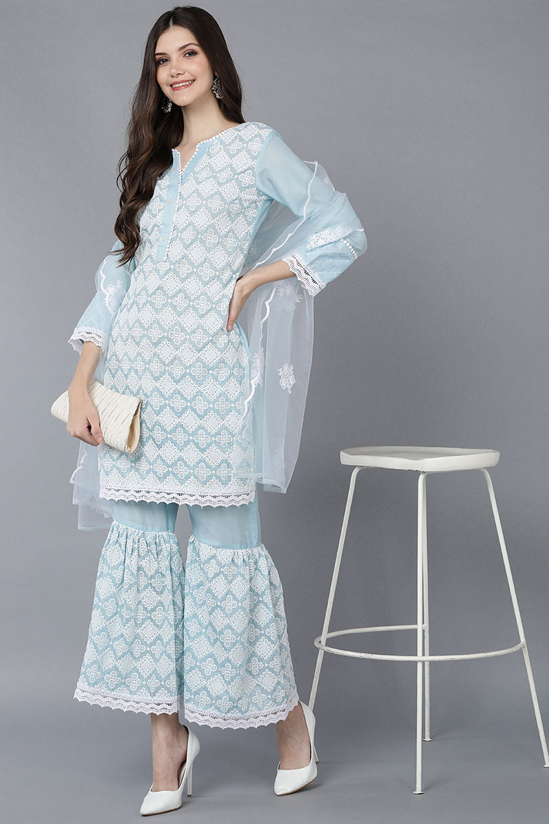 Women's Poly Silk Embroidered Kurta Sharara With Dupatta