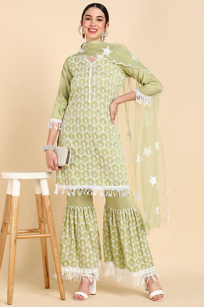 Women's Poly Silk Embroidered Kurta Sharara With Dupatta