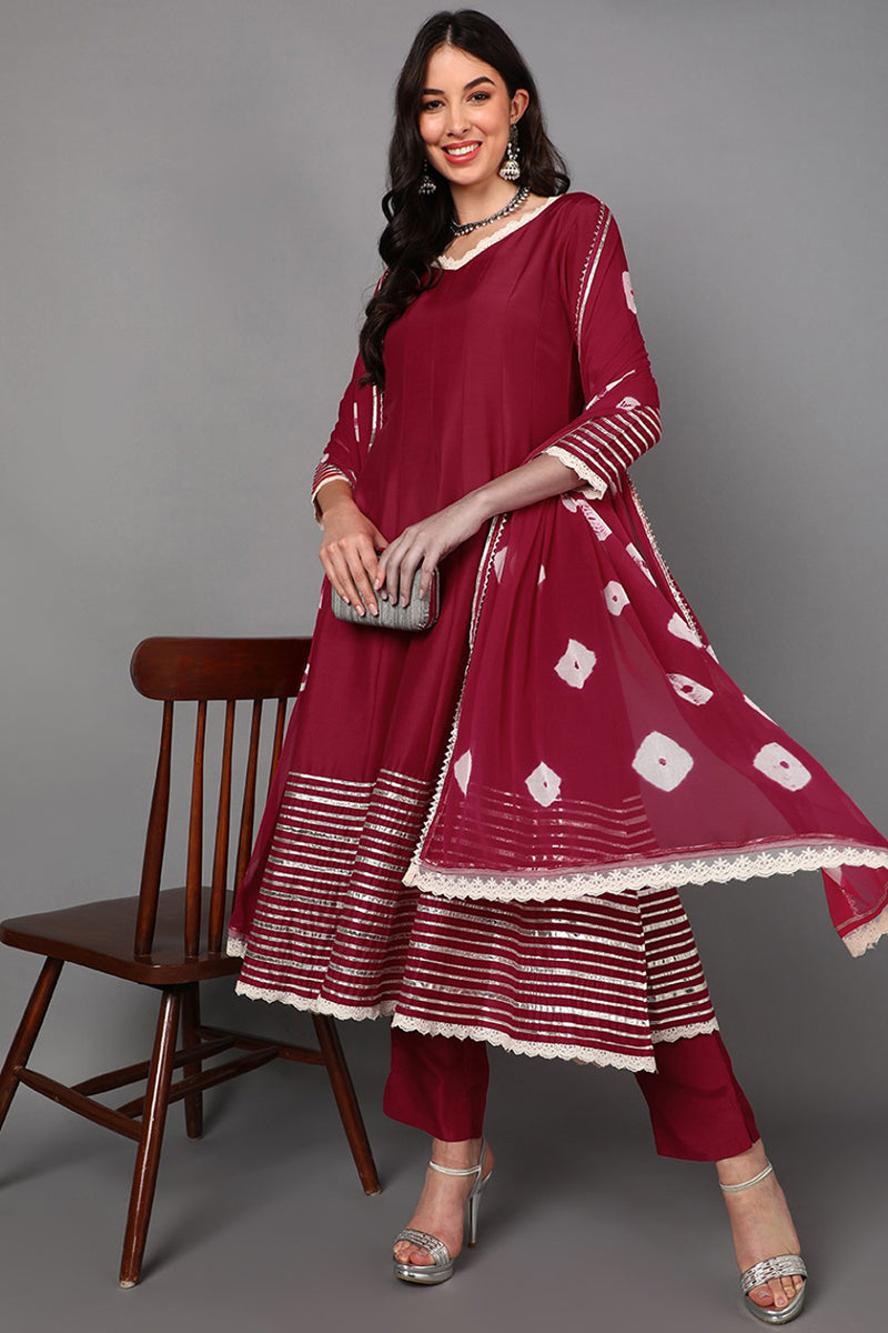 Women's Poly Silk Solid Kurta Pants With Dupatta Set