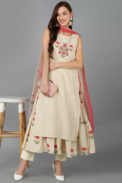 Women's Polyester Floral Printed Kurta Pant With Dupatta