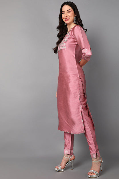 Women's Poly Silk Embroidered Kurta Pants Dupatta Set