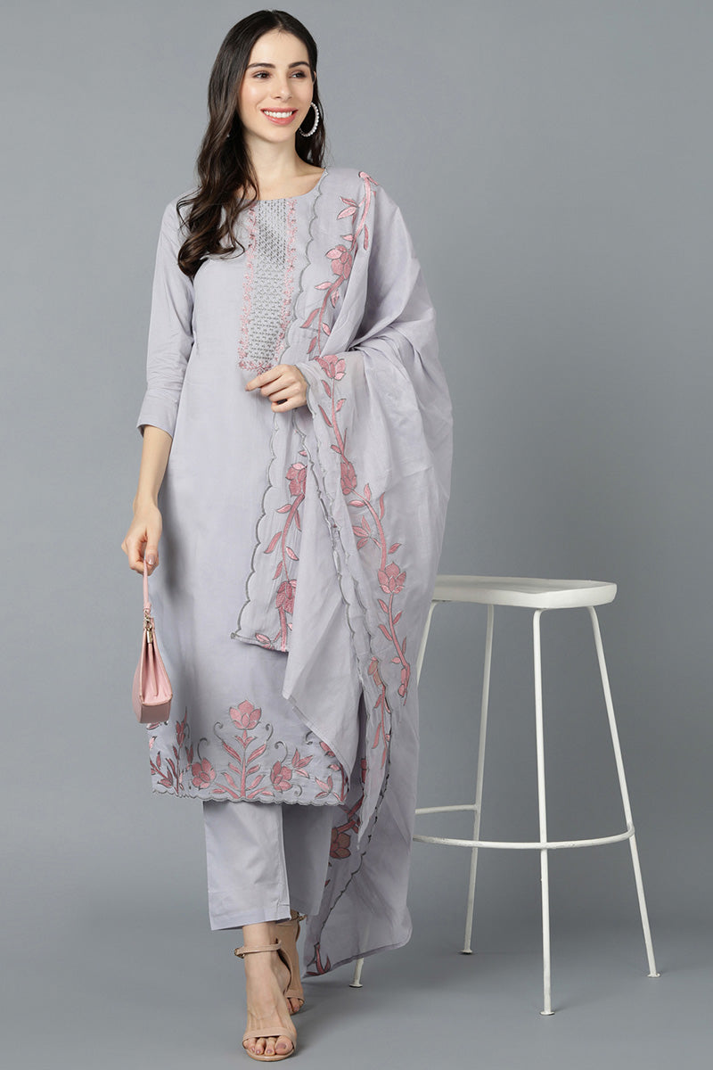 Women's Poly Silk Embroidered Kurta Pant With Dupatta