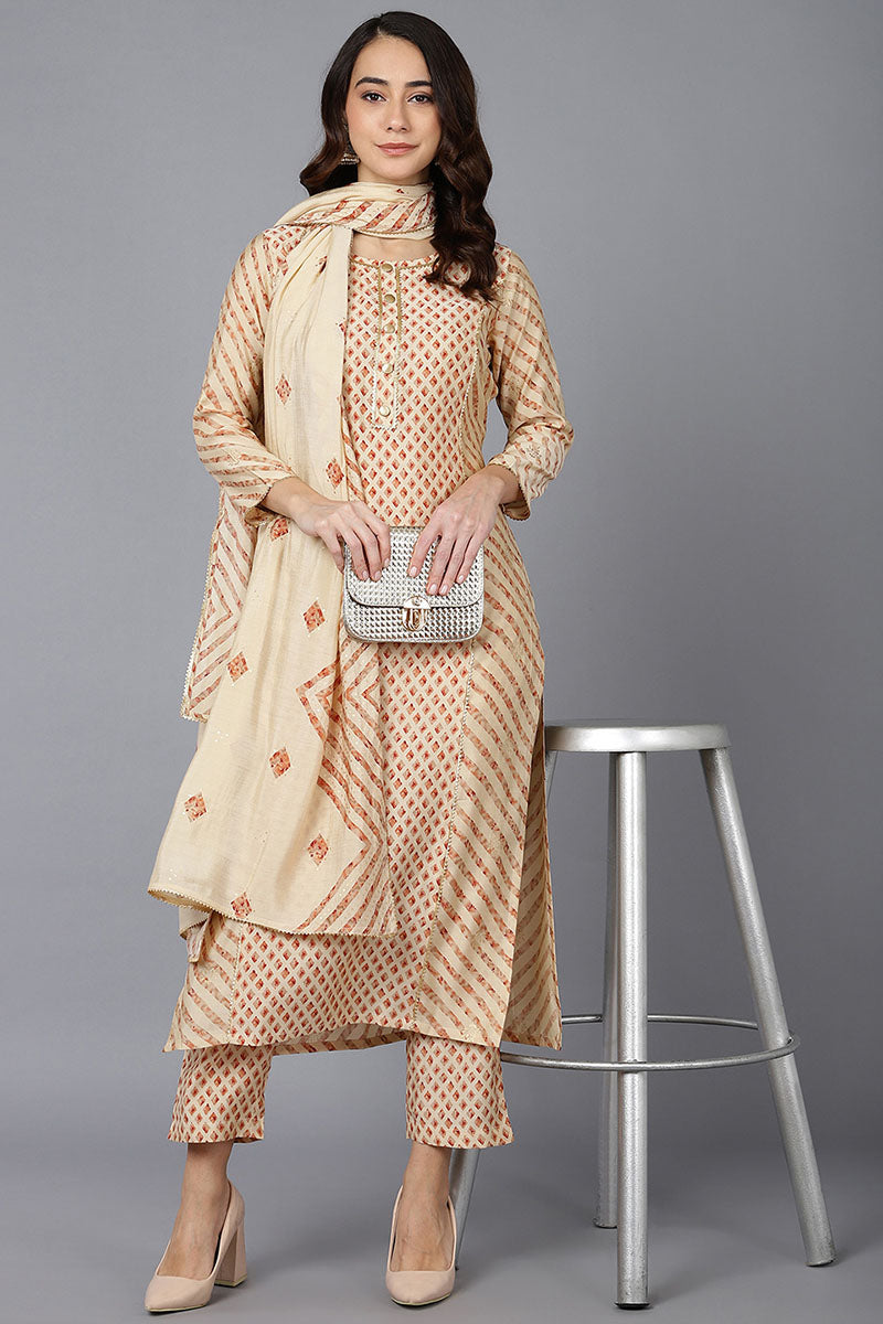 Women's Poly Silk Printed Kurta Pants With Dupatta