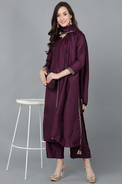 Women's Poly Silk Solid Kurta Kurta Pants With Dupatta