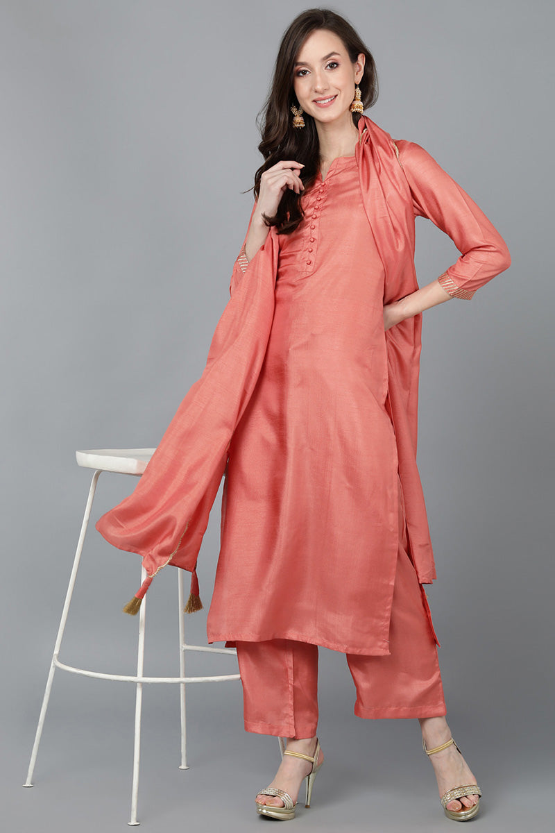 Women's Poly Silk Solid Kurta Kurta Pants With Dupatta