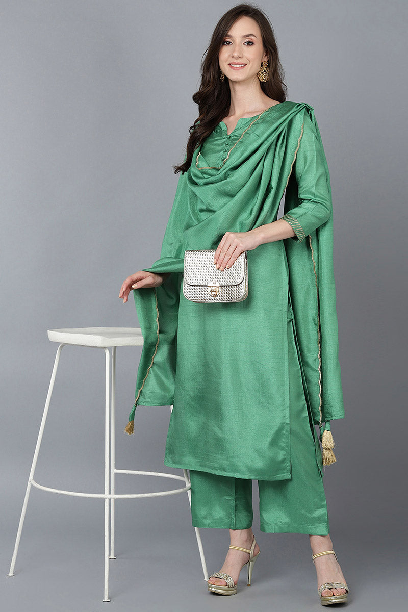 Women's Poly Silk Solid Kurta Kurta Pants With Dupatta
