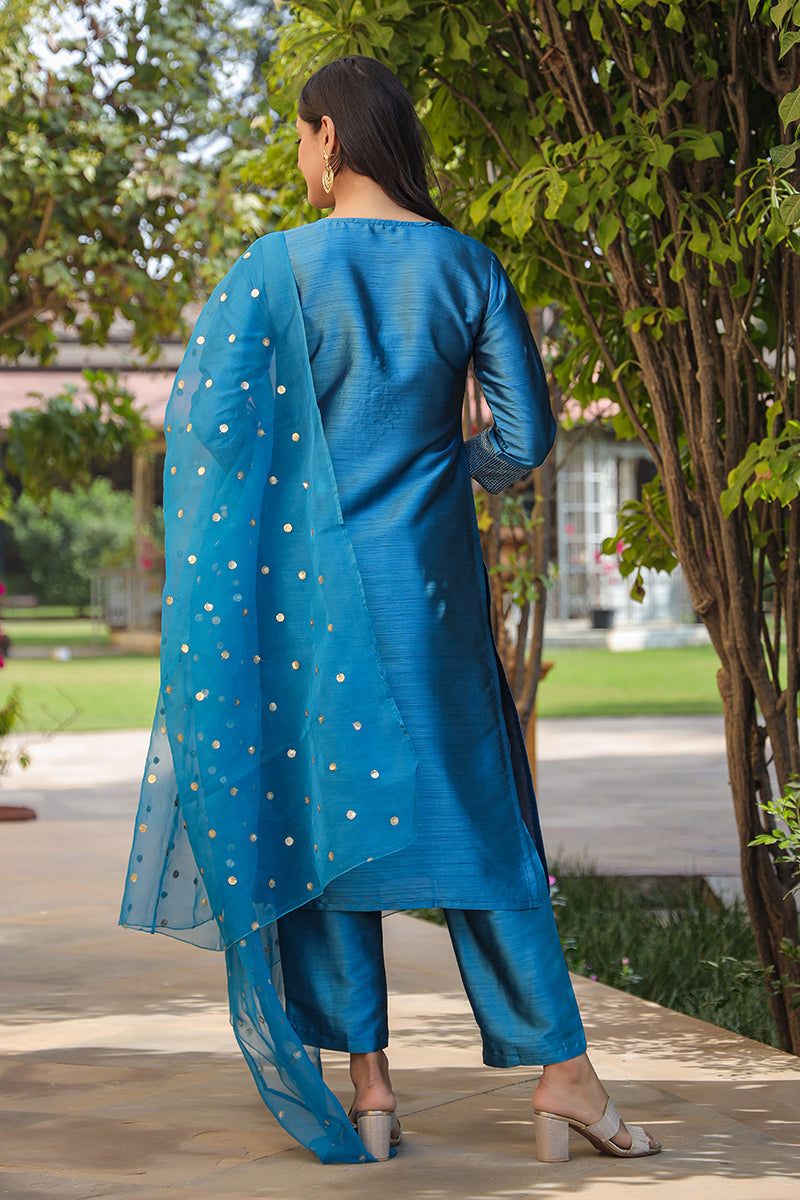 Women's Poly Silk Yoke Design Kurta Pants With Dupatta