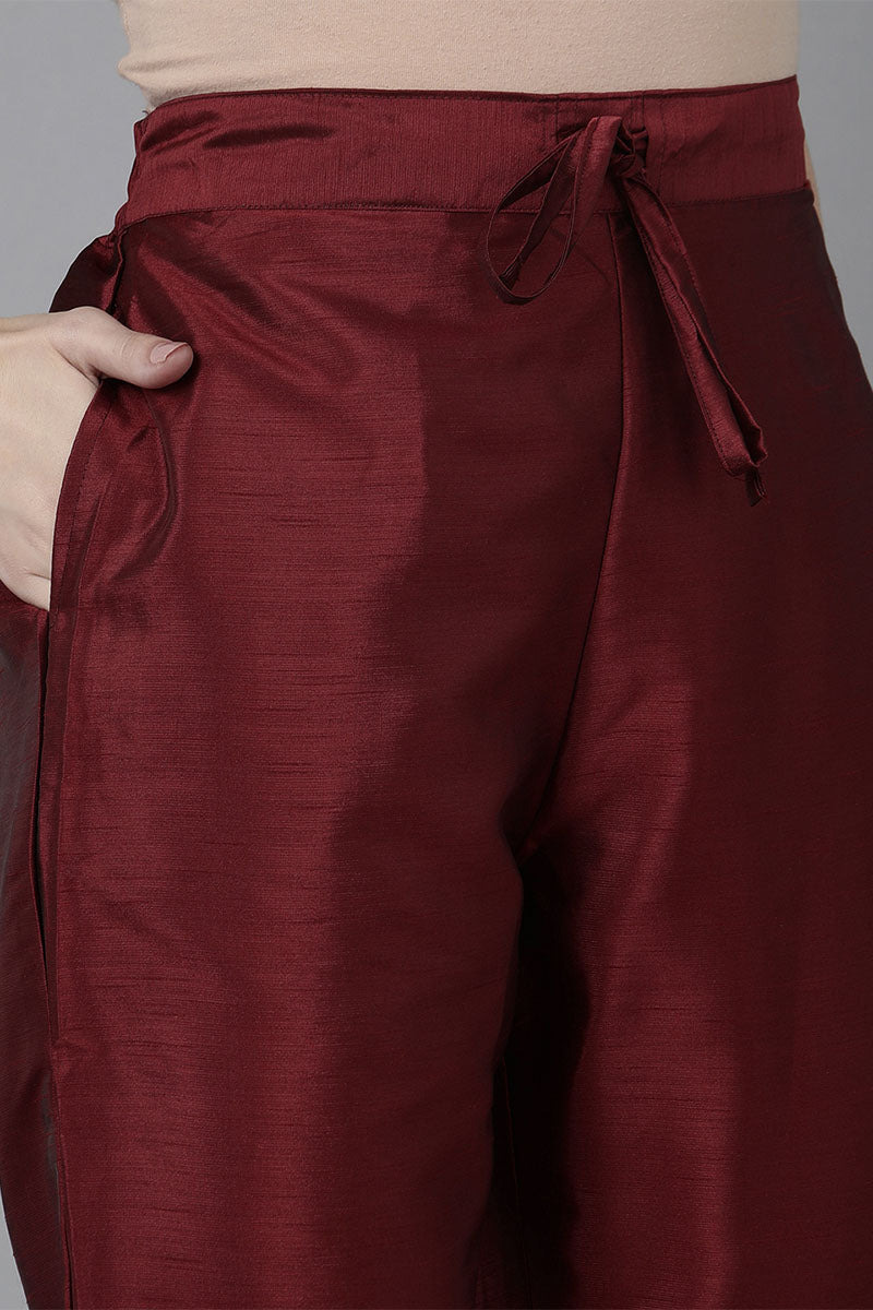 Women's Poly Silk Yoke Design Kurta Pants With Dupatta