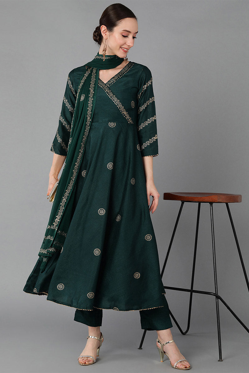 Women's Silk Blend Solid Kurta Pants With Dupatta