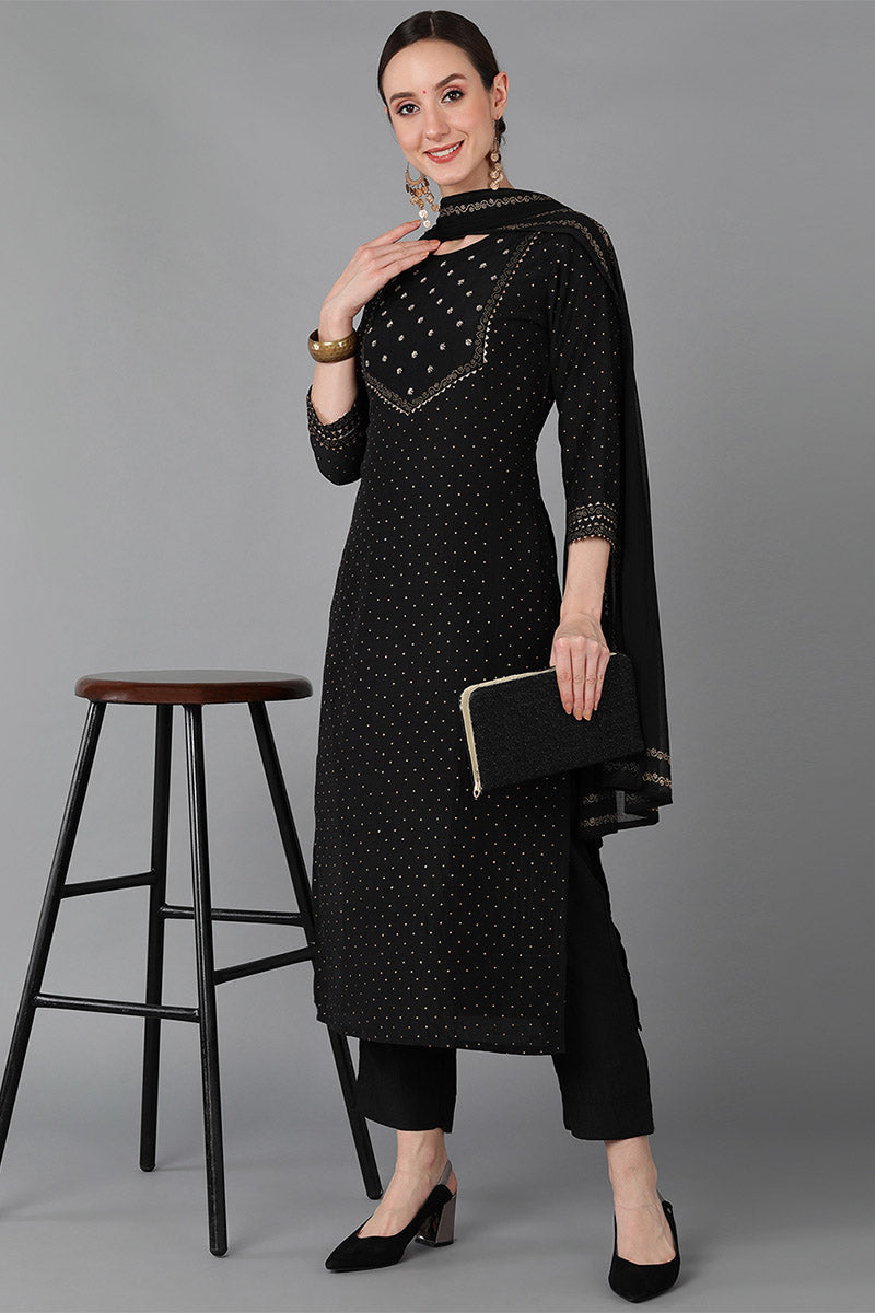 Women's Silk Blend Yoke Design Kurta Pants With Dupatta