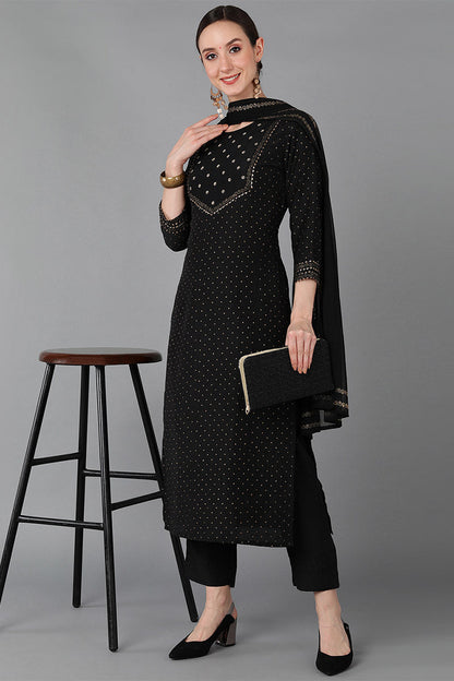 Women's Silk Blend Yoke Design Kurta Pants With Dupatta