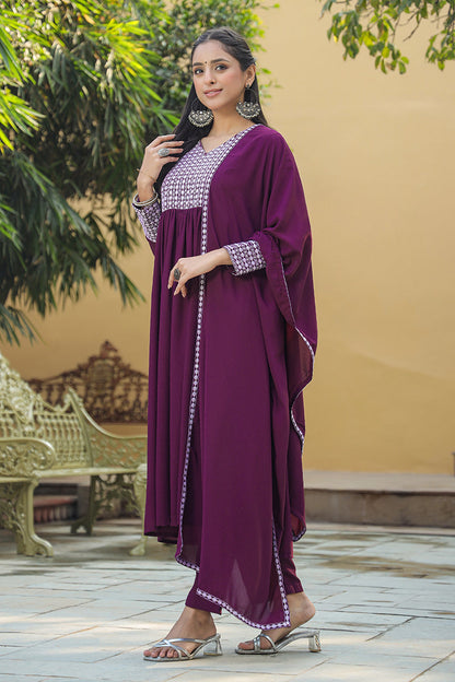 Women's Poly Georgette Yoke Design Kurta Pants With Dupatta