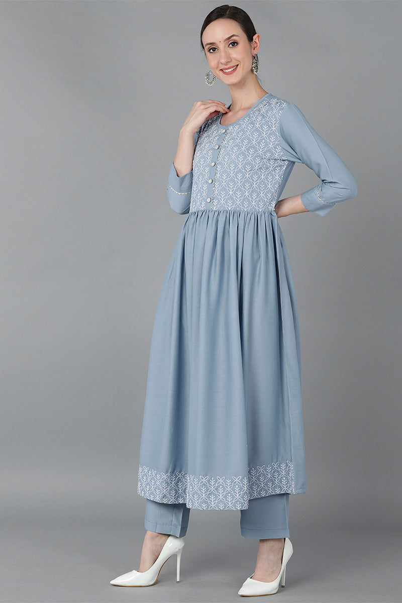Women's Silk Blend Yoke Design Kurta Pants With Dupatta