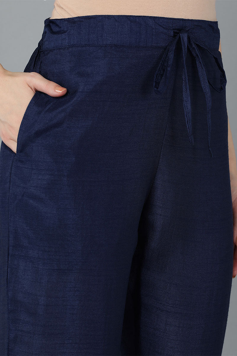 Women's Silk Blend Yoke Design Kurta Pants With Dupatta