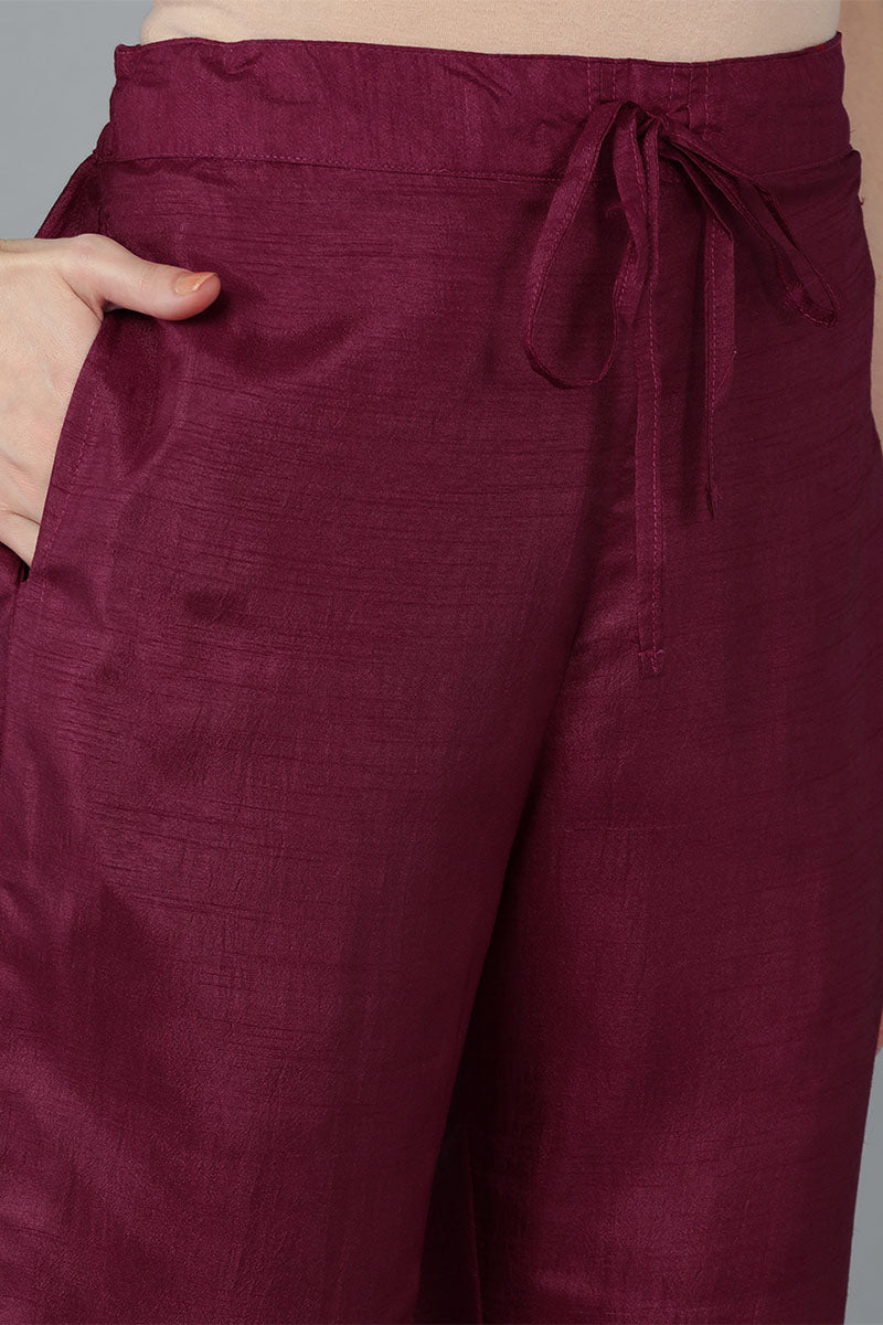 Women's Silk Blend Yoke Design Kurta Pants With Dupatta