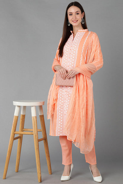 Women's Silk Blend Embroidered Kurta Pants With Dupatta