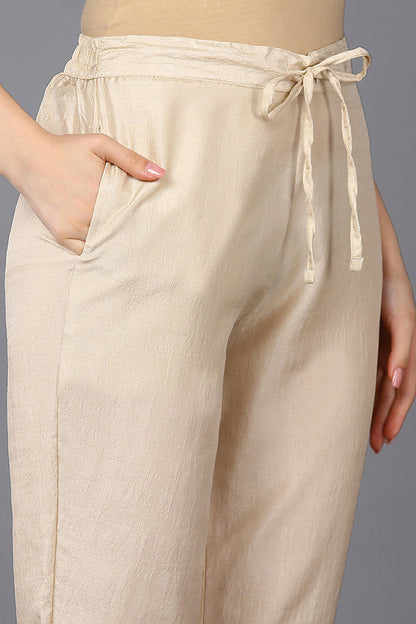 Women's Silk Blend Beige Embroidered Straight Kurta Pant With Dupatta