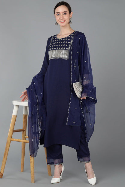 Women's Poly Silk Yoke Design Sequinned Kurta Pants With Dupatta