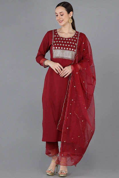 Women's Poly Silk Yoke Design Kurta Pants With Dupatta