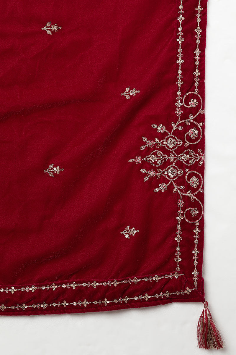 Women's Velvet Ethnic Solid Kurta Pant With Dupatta