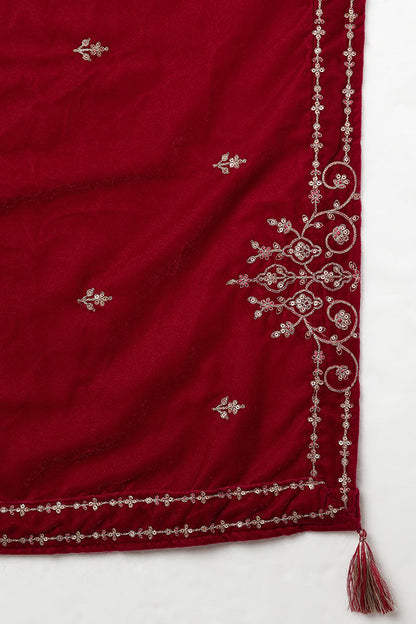 Women's Velvet Ethnic Solid Kurta Pant With Dupatta