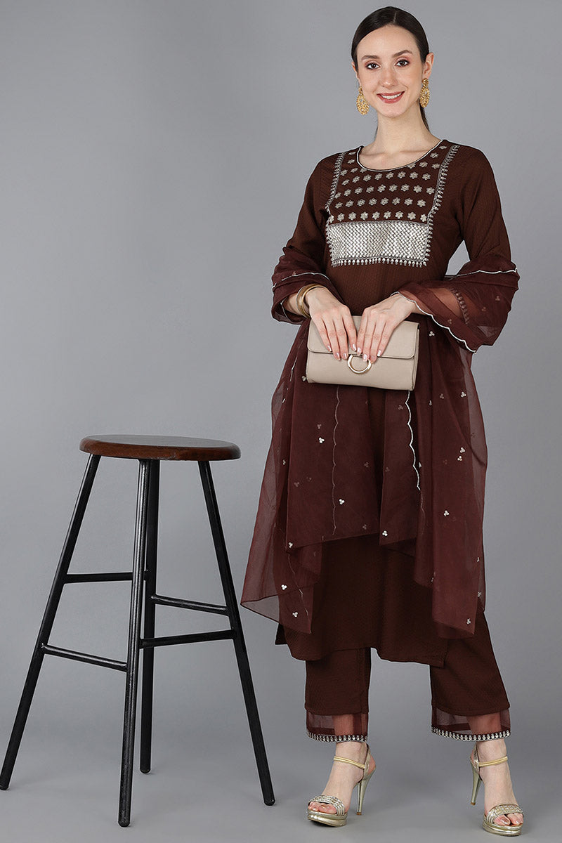 Women's Poly Silk Yoke Design Kurta Pants With Dupatta