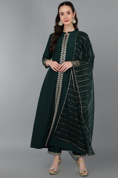 Women's Silk Blend Embroidered Solid Kurta Pant With Dupatta