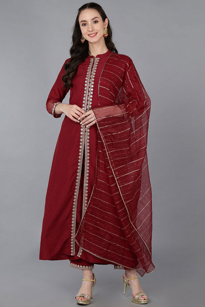 Women's Silk Blend Embroidered Solid Kurta Pant With Dupatta