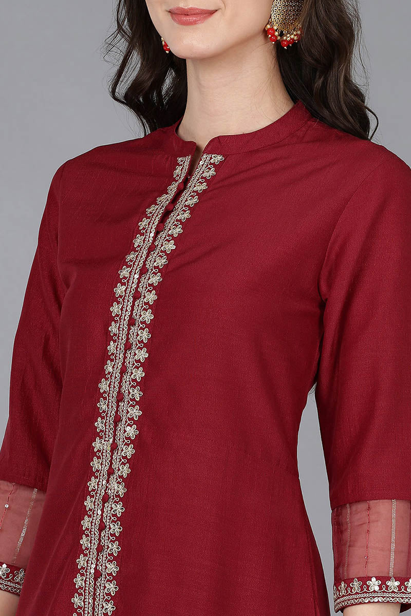 Women's Silk Blend Embroidered Solid Kurta Pant With Dupatta