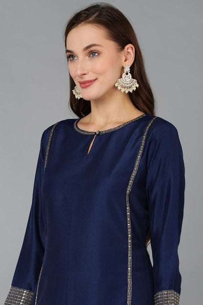 Women's Silk Blend Embroidered Solid Kurta Pant With Dupatta