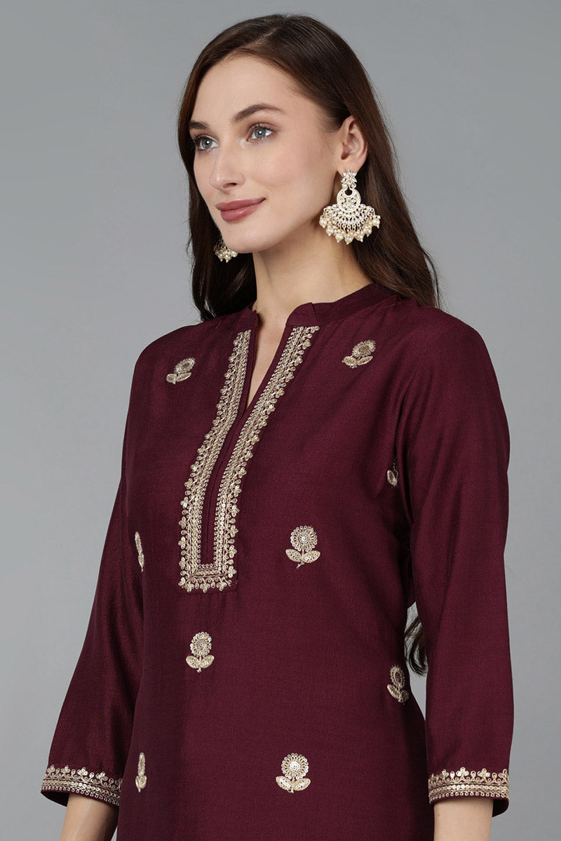 Women's Silk Blend Embroidered Kurta Pant With Dupatta