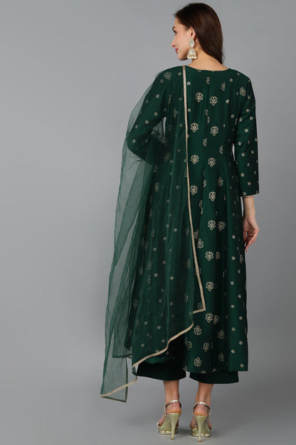 Women's Silk Blend Embroidered Woven Design Kurta Pant With Dupatta