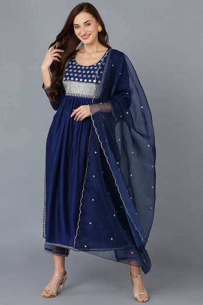 Women's Silk Blend Yoke Design Kurta Pant With Dupatta