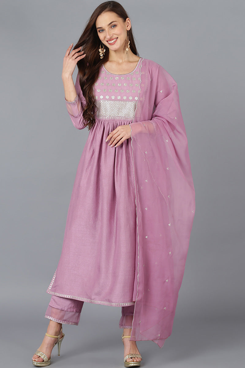 Women's Silk Blend Embroidered Solid Kurta Pant With Dupatta