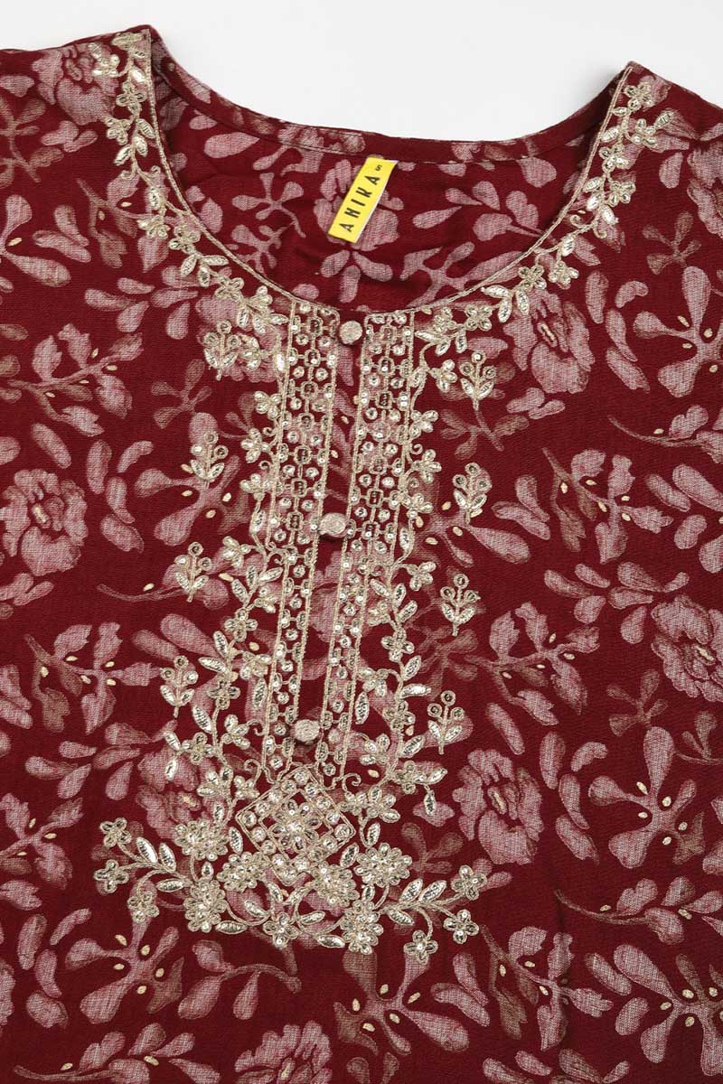 Women's Silk Blend Embroidered Floral Printed Kurta Pant With Dupatta
