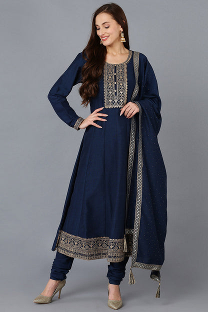 Women's Silk Blend Embroidered Kurta Pant With Dupatta